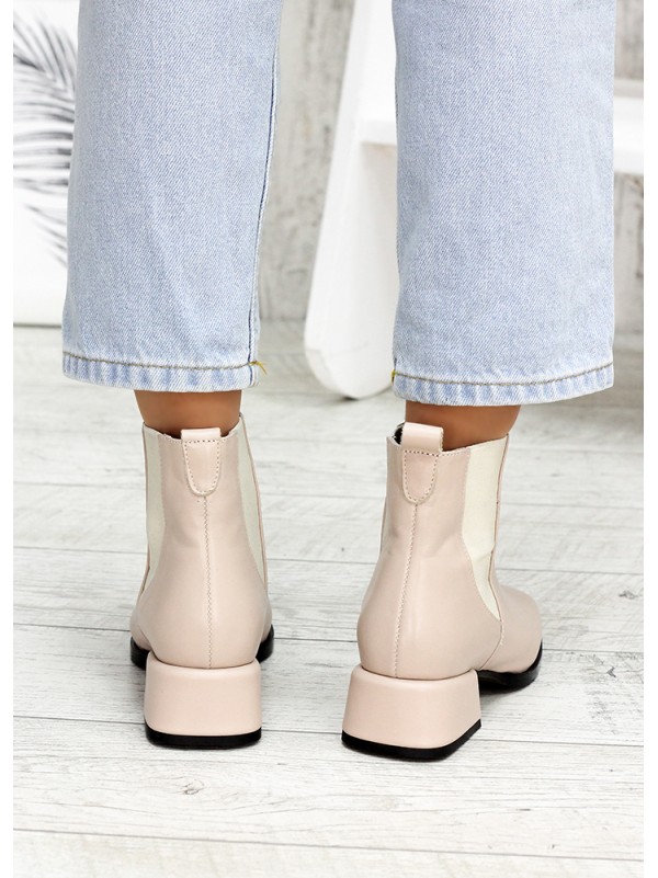 Жіночі шкіряні черевики (хутро) бежевого кольору 34894