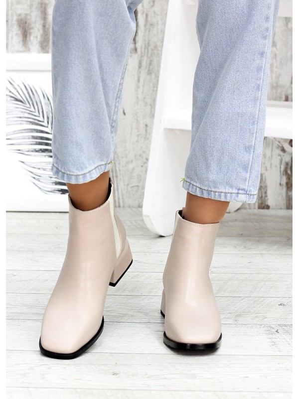 Жіночі шкіряні черевики (байка) бежевого кольору 34895
