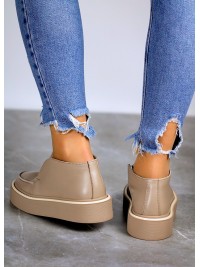 Жіночі шкіряні короткі черевики на байці бежевого кольору 34898