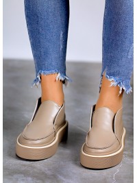 Жіночі шкіряні короткі черевики бежевого кольору 34899