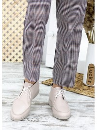 Жіночі шкіряні короткі черевики на шнурівці бежевого кольору 34900