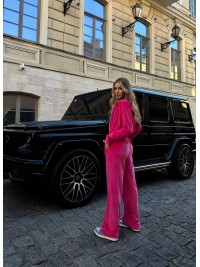 Жіночий велюровий костюм з камiнцями малинового кольору 34913