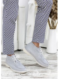 Жіночі замшеві короткі черевики сірого кольору 34916