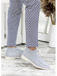 Жіночі замшеві короткі черевики сірого кольору 34916