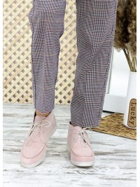 Жіночі замшеві короткі черевики пудрового кольору 34917