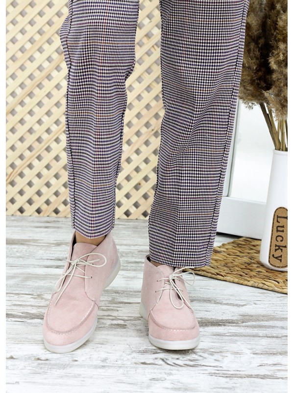 Жіночі замшеві короткі черевики пудрового кольору 34917