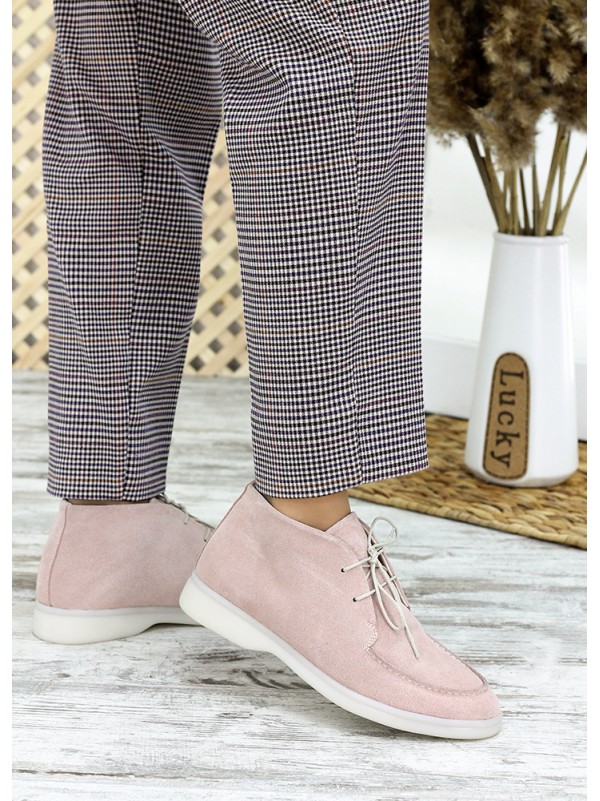 Жіночі замшеві короткі черевики пудрового кольору 34917