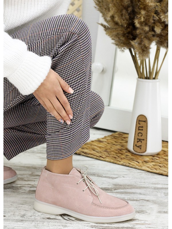 Жіночі замшеві короткі черевики пудрового кольору 34917