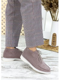 Жіночі замшеві короткі черевики кавового кольору 34918