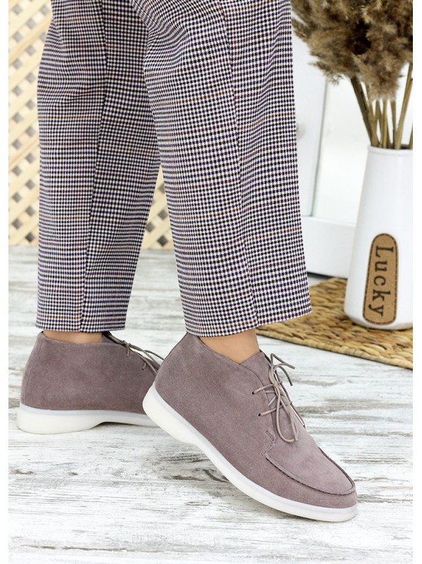 Жіночі замшеві короткі черевики кавового кольору 34918