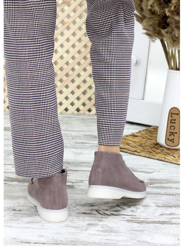 Жіночі замшеві короткі черевики кавового кольору 34918