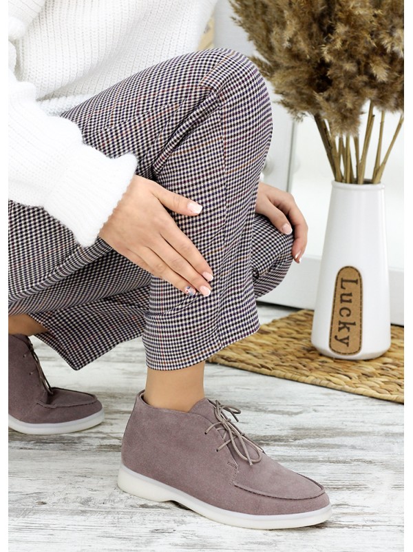 Жіночі замшеві короткі черевики кавового кольору 34918