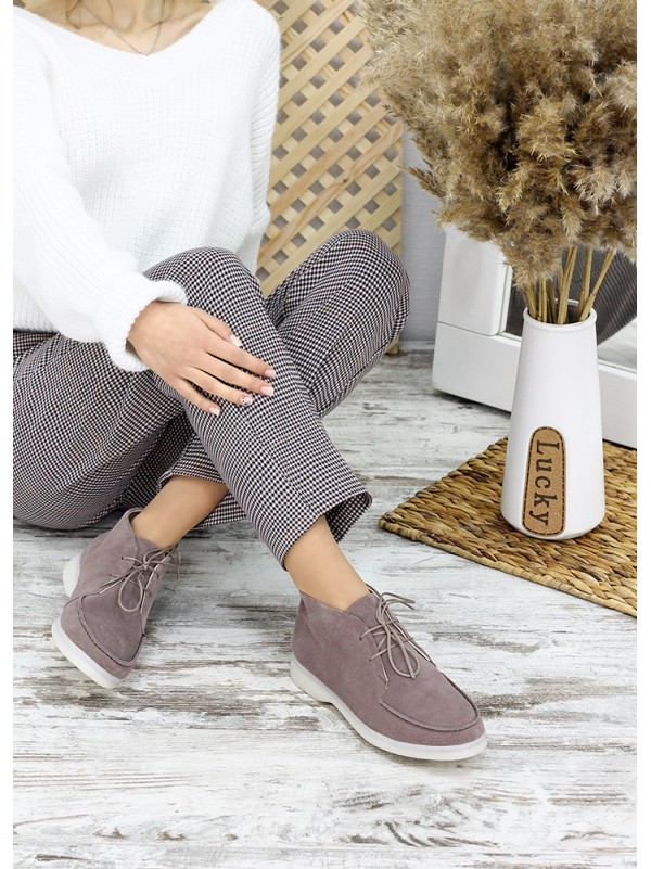 Жіночі замшеві короткі черевики кавового кольору 34918