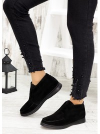 Жіночі замшеві короткі черевики чорного кольору 34919