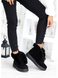 Жіночі замшеві короткі черевики (хутро) чорного кольору 34920