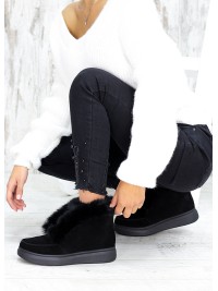 Жіночі замшеві короткі черевики (хутро) чорного кольору 34920