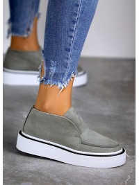 Жіночі замшеві короткі черевики на шкіряній підкладці сірого кольору 34922