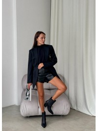 Жіночі шкіряні черевики козаки (хутро) чорного кольору 34926