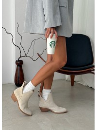 Жіночі замшеві черевики козаки (байка) бежевого кольору 34931