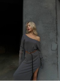 Ангорова сукня мiдi з поясом графiтового кольору 34933