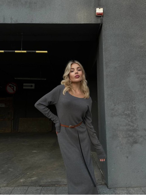 Ангорова сукня мiдi з поясом графiтового кольору 34933