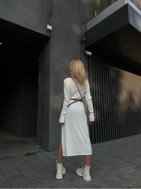 Ангорова сукня мiдi з поясом молочного кольору 34934