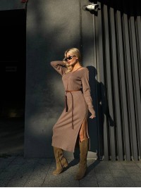 Ангорова сукня мiдi з поясом кавового кольору 34935