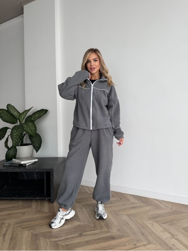Жіночий флiсовий костюм на змiйцi сiрого кольору 34946