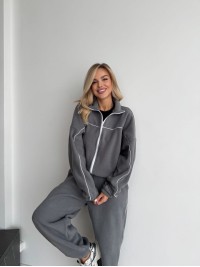 Жіночий флiсовий костюм на змiйцi сiрого кольору 34946