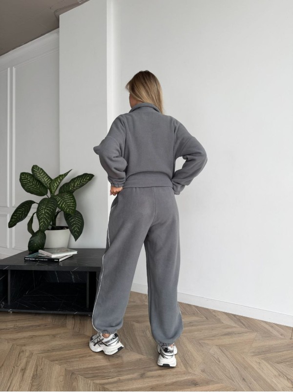 Жіночий флiсовий костюм на змiйцi сiрого кольору 34946