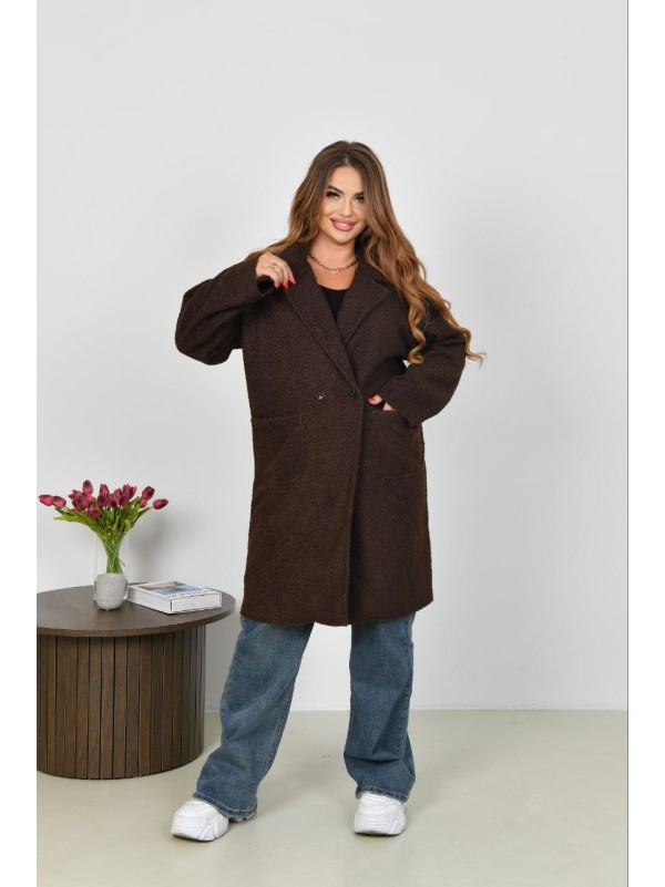 Жіноче пальто баранець на фліс коричневого кольору 34954