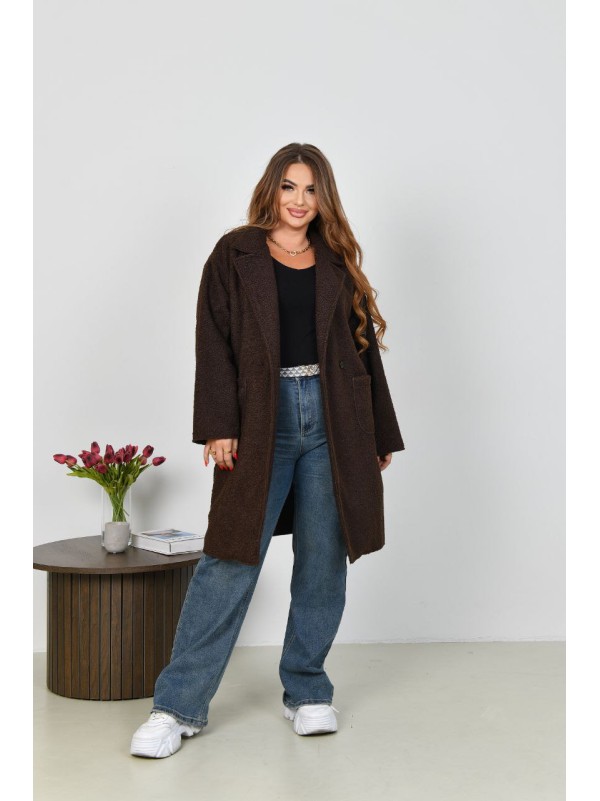 Жіноче пальто баранець на фліс коричневого кольору 34954