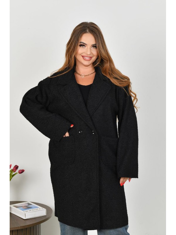 Жіноче пальто баранець на фліс чорного кольору 34955