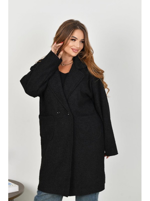 Жіноче пальто баранець на фліс чорного кольору 34955