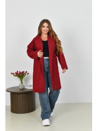 Жіноче пальто баранець на фліс бордового кольору 34956