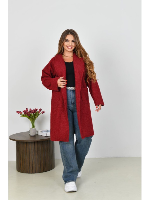 Жіноче пальто баранець на фліс бордового кольору 34956