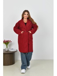 Жіноче пальто баранець на фліс бордового кольору 34956