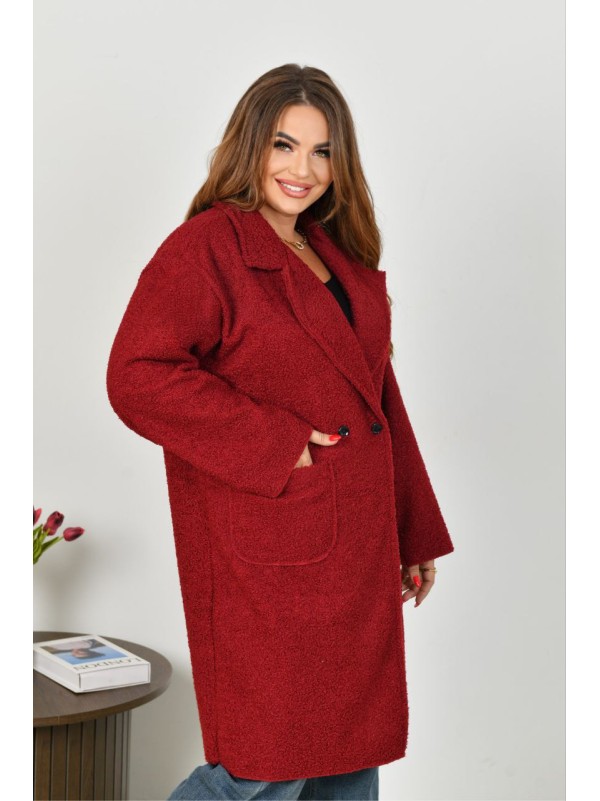 Жіноче пальто баранець на фліс бордового кольору 34956