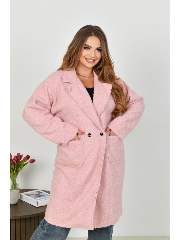 Жіноче пальто баранець на фліс рожевого кольору 34957