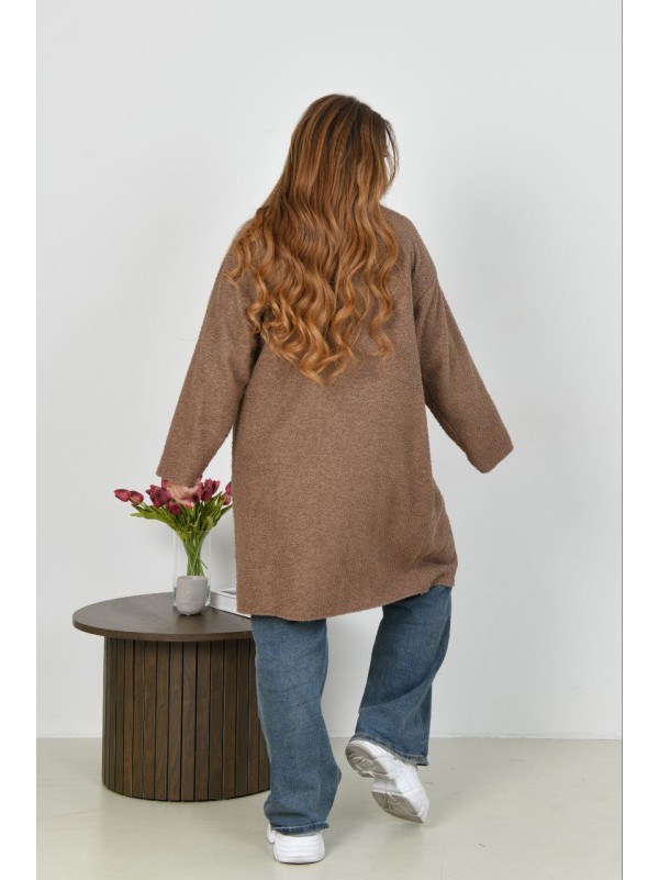 Жіноче пальто баранець на фліс кавового кольору 34958