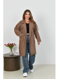 Жіноче пальто баранець на фліс кавового кольору 34958