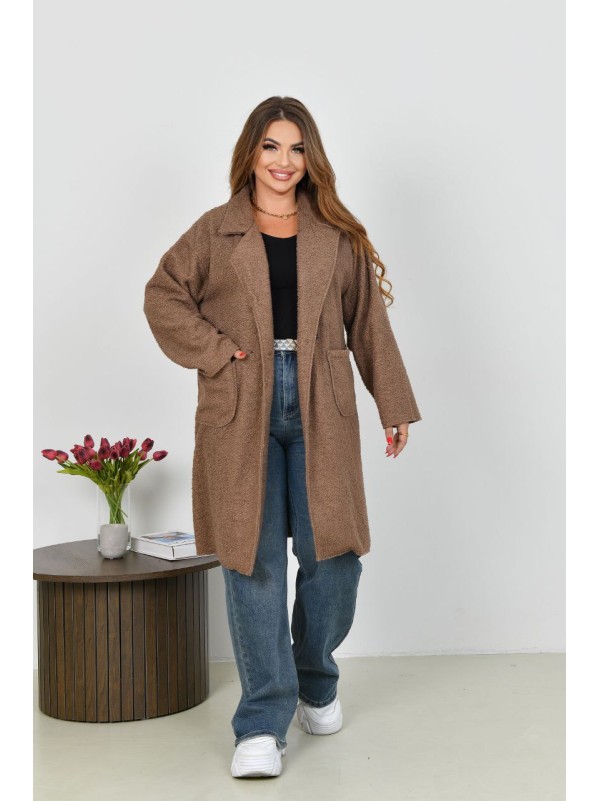 Жіноче пальто баранець на фліс кавового кольору 34958