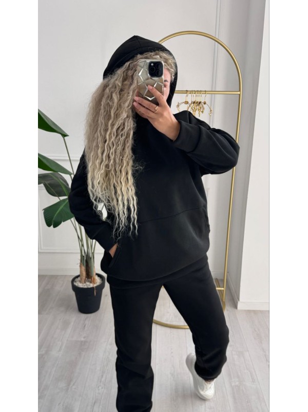 Жіночий телий костюм з капюшоном чорного кольору 34961