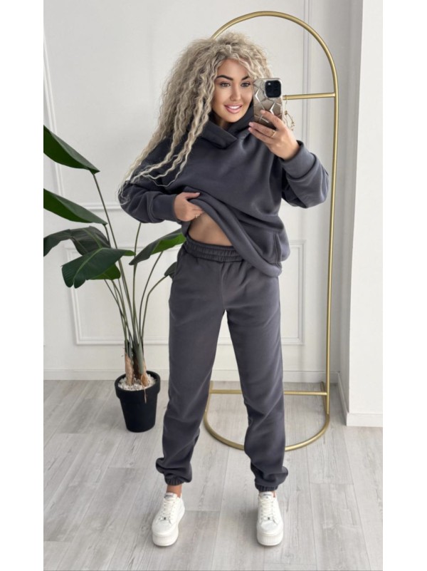 Жіночий телий костюм з капюшоном графiтового кольору 34964