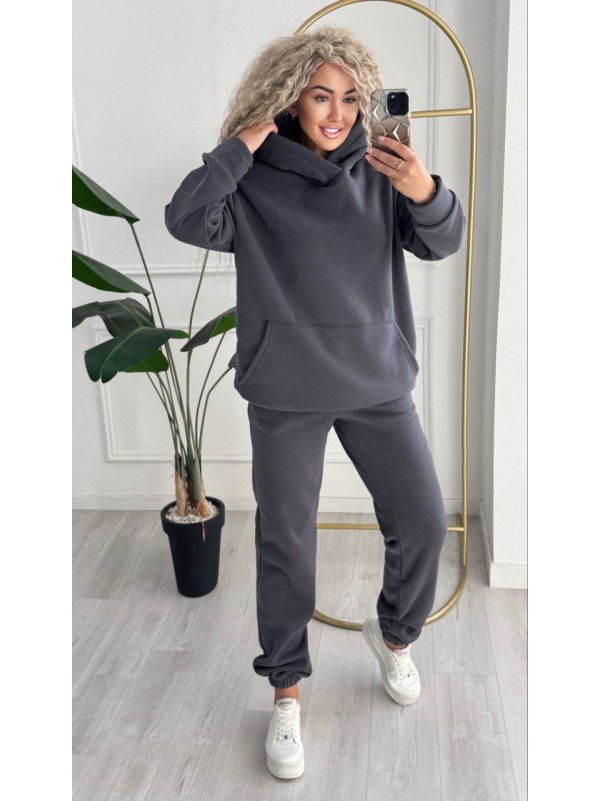 Жіночий телий костюм з капюшоном графiтового кольору 34964