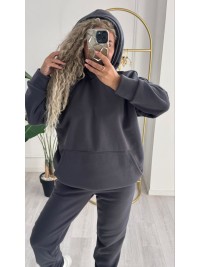 Жіночий телий костюм з капюшоном графiтового кольору 34964