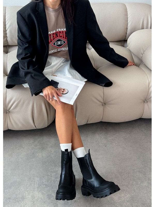 Жіночі шкіряні черевики з резинкою (байка) чорного кольору 34972