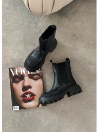 Жіночі шкіряні черевики з резинкою (байка) чорного кольору 34972