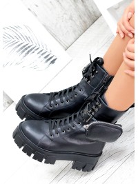 Жіночі шкіряні черевики з гаманцем (хутро) чорного кольору 34975