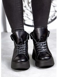 Жіночі шкіряні черевики Тедді (хутро) чорного кольору 34978